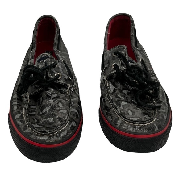 Sperry Top-Sider Black Cheetah Print Boat Shoe Loafers Size 7 Women's - Picture 1 of 8